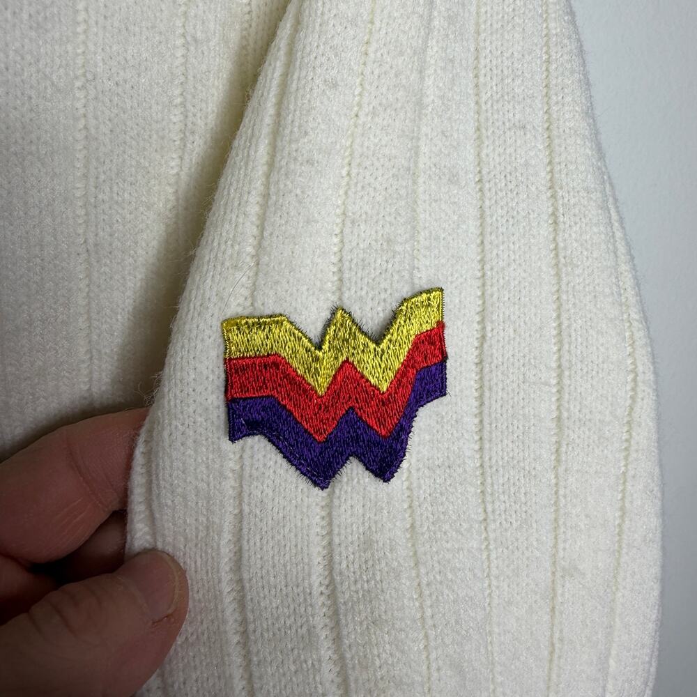 Vintage 1960s Bogner x Wonder Woman Cream Knit Cardigan Striped Womens Medium - Picture 3 of 10